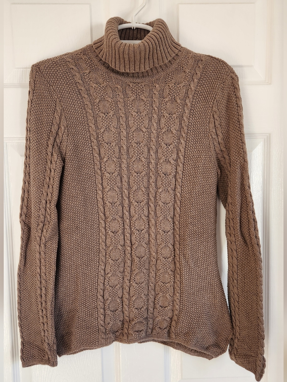 Taupe Cable Turtleneck Sweater